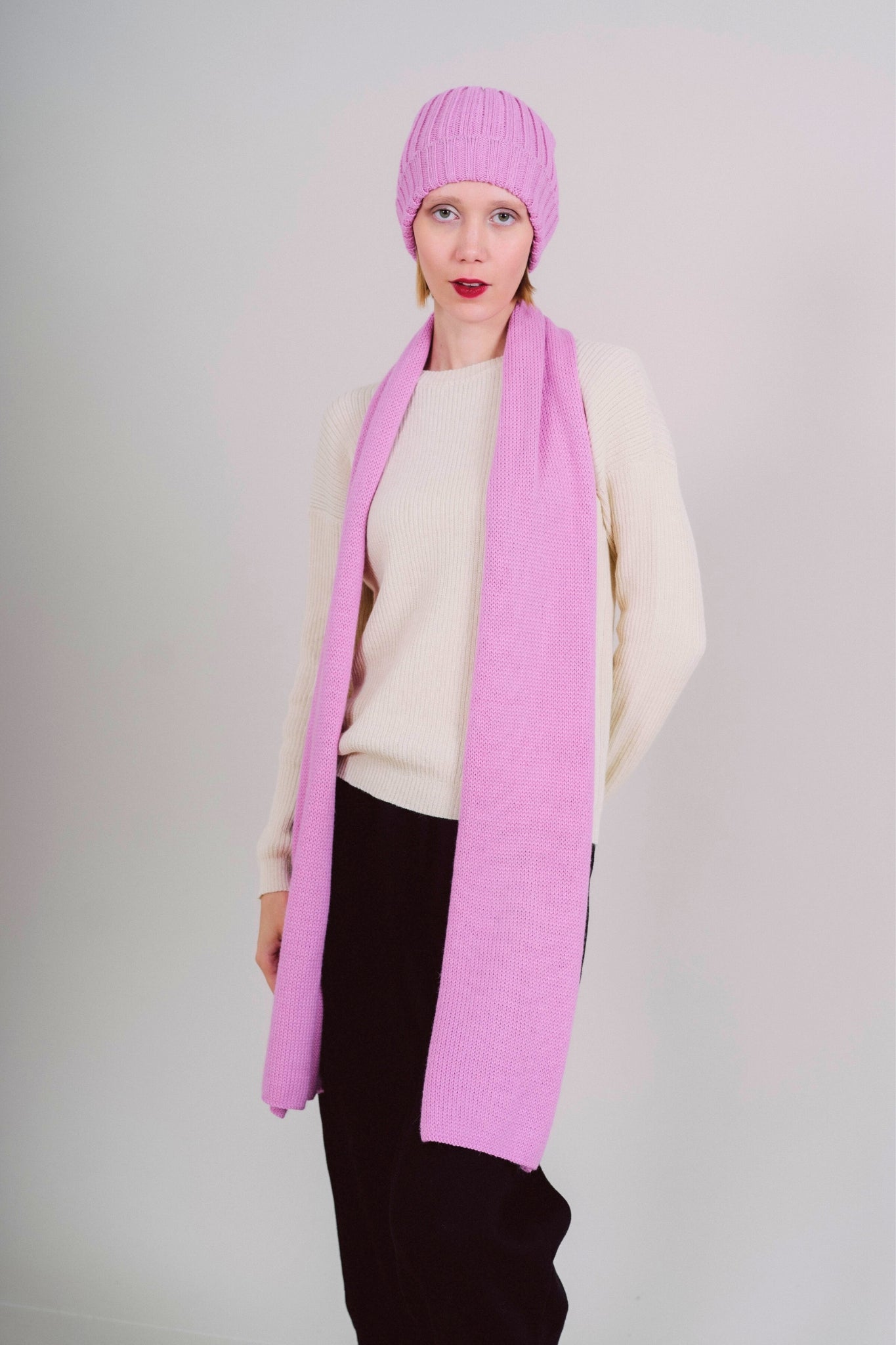 BUFANDA Y GORRO "MAYU" ROSA - 100% BABY ALPACA