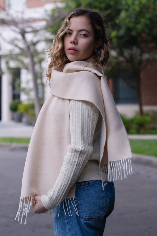 BUFANDA BLANCO Y BEIGE - 100% BABY ALPACA