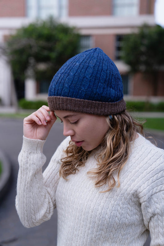 GORRA "MILA" AZUL Y MARRÓN - 100% BABY ALPACA