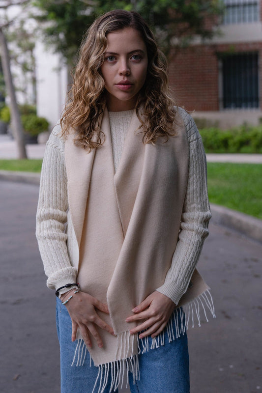 BUFANDA BLANCO Y BEIGE - 100% BABY ALPACA