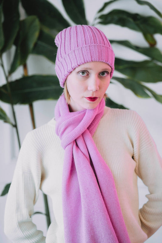 BUFANDA Y GORRO "MAYU" ROSA - 100% BABY ALPACA