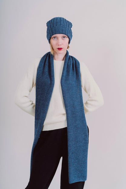 BUFANDA Y GORRO "MAYU" AZUL - 100% BABY ALPACA