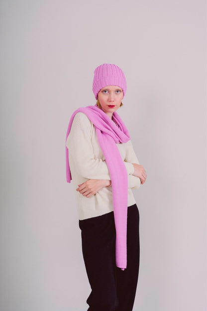 BUFANDA Y GORRO "MAYU" ROSA - 100% BABY ALPACA